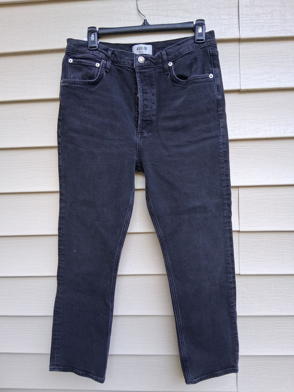 Agolde High-Rise Washed Black Straight Jeans